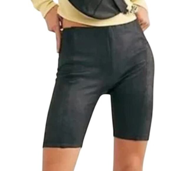 FREE PEOPLE BIKE SHORTS HEATWAVE FAUX SUEDE BLACK SIZE M NWOT - Picture 1 of 7
